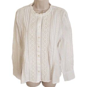 NWT CALIPSO ST. BARTH WHITE CROCHET LACE TRIM LONG SLEEVE BLOUSE SHIRT LARGE